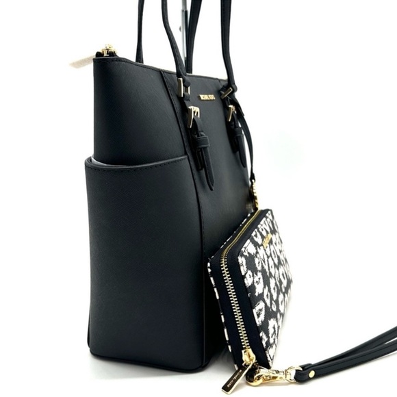 Michael Kors Large Charlotte Tote Bag & Large Continental Wallet Wristlet Black - Picture 4 of 15